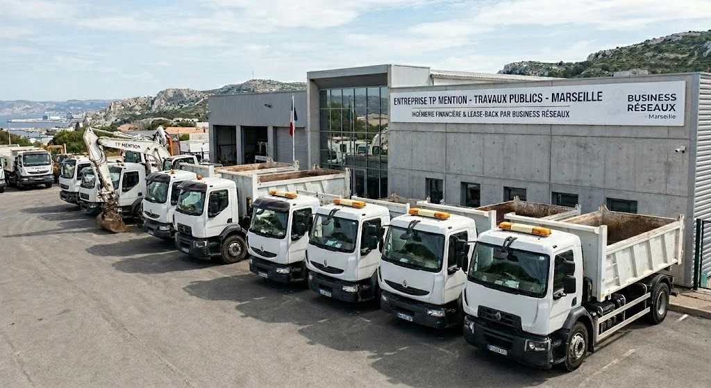 Flotte de camions de chantier pour opération de lease-back et financement de trésorerie à Marseille par Business Réseaux.